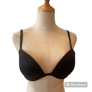 Pink Victoria's Secret Black Heartbreaker Bra Plunge Push Up 34D
